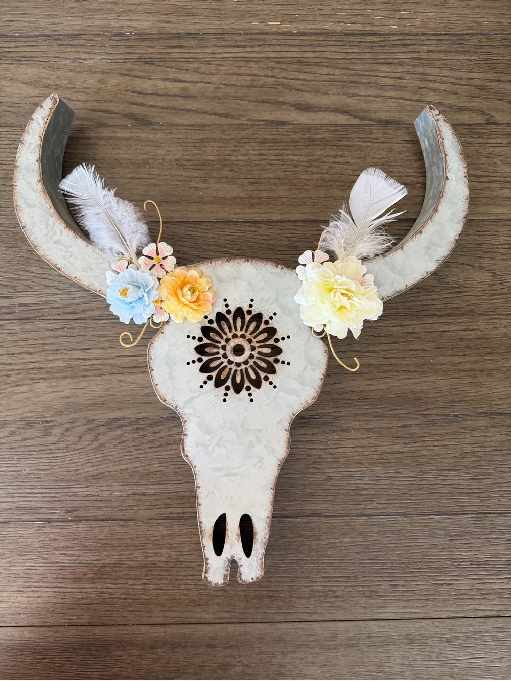 Decorative Bull Skull Wall Accent with Pastel Floral